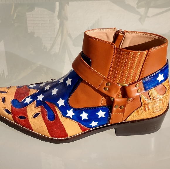 American Flag painted cowboy/ankle/motorcycle boot - Picture 2 of 5